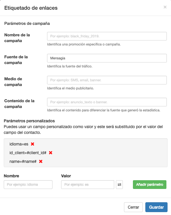 Etiquetado de enlaces - Mensagia