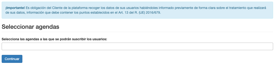 Puedes escoger las agendas a las que se suscribirán quien complete el formulario - Mensagia
