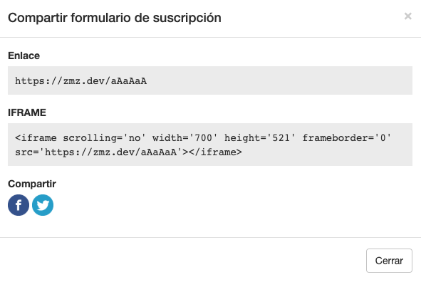 Compartir formulario de suscripción - Mensagia